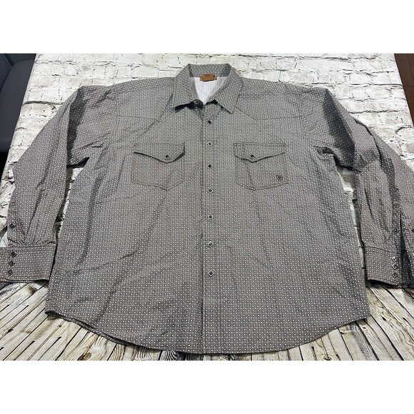 Ariat Shirt Men’s 2XL Blue/Brown Western Square Snap Geometric Long Sleeve